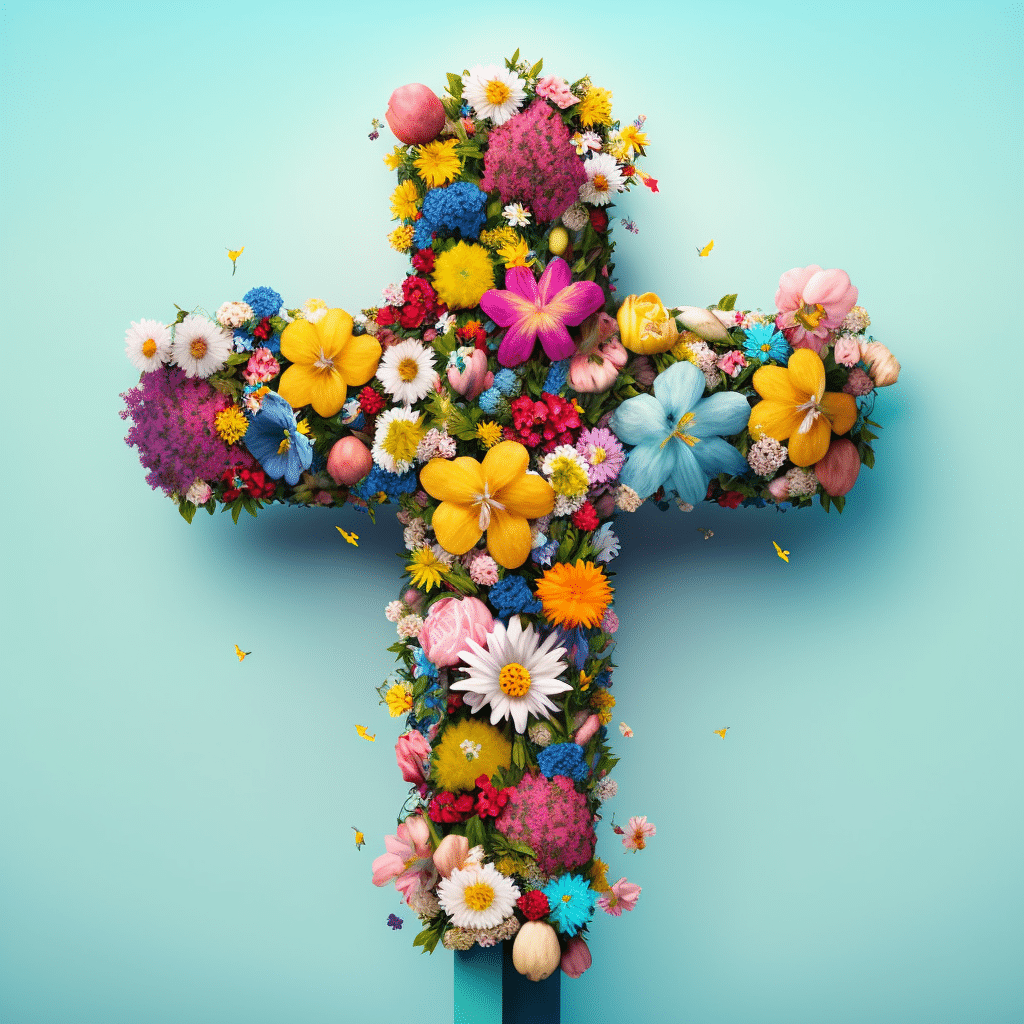 shivore_a_tall_cross_made_of_flowers_in_easter_colors_fce84179-7173-49e4-b8da-833702f7bf61